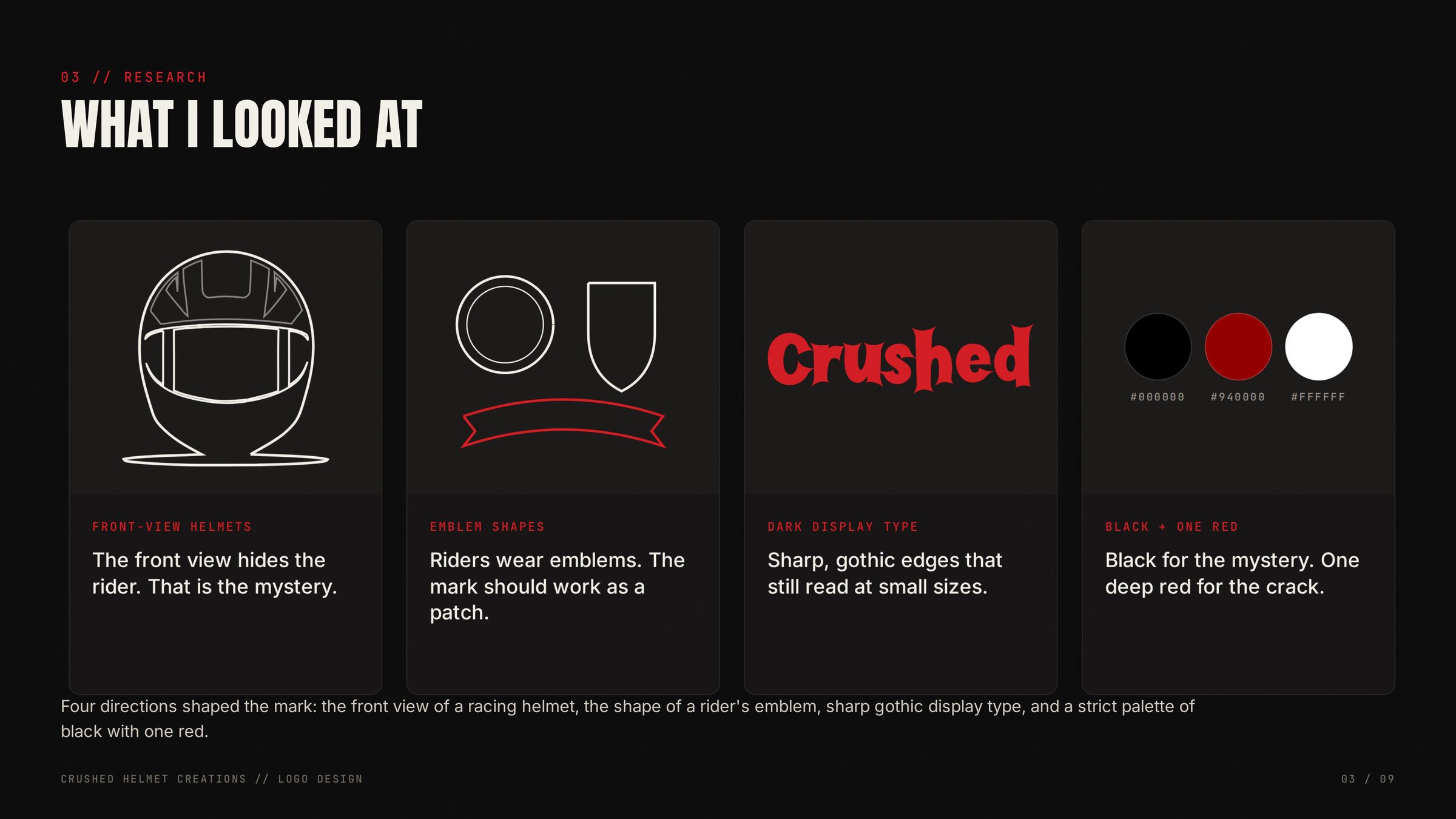 Crushed Helmet research: helmets, emblems, gothic type