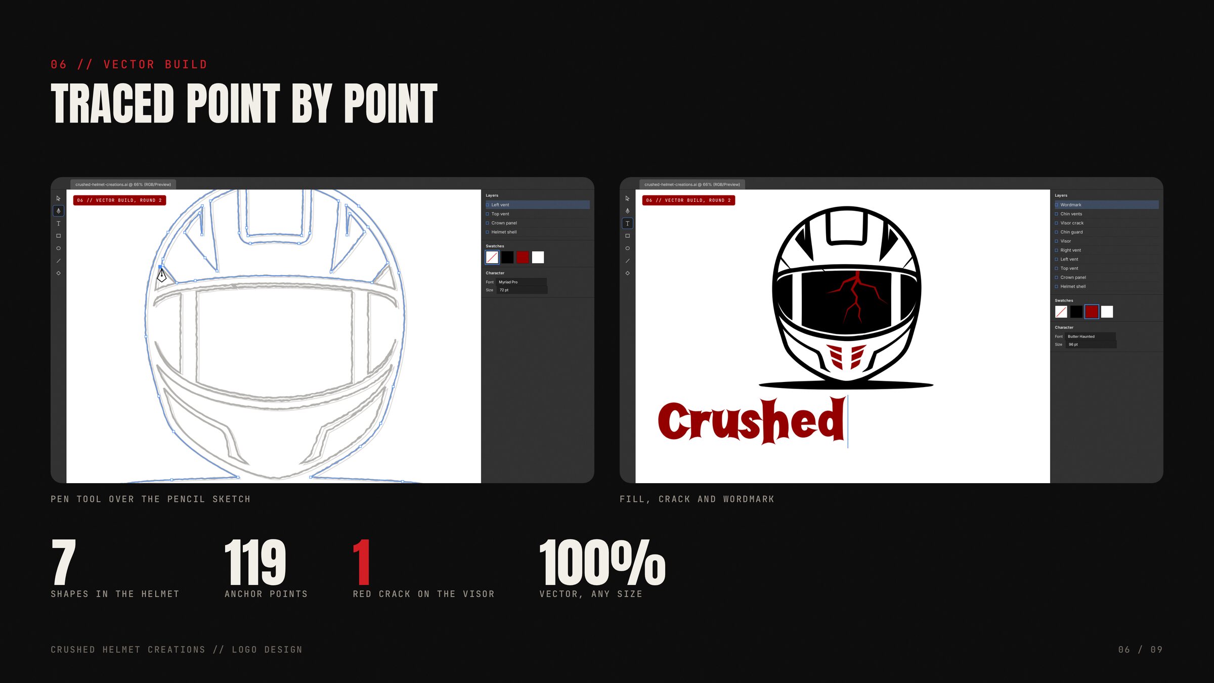 Crushed Helmet vector build in Illustrator